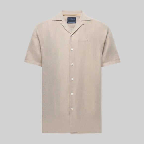 Psycho Bunny | Windcrest Linen Blend Short Sleeve Shirt In Jute - Picture 4 of 15